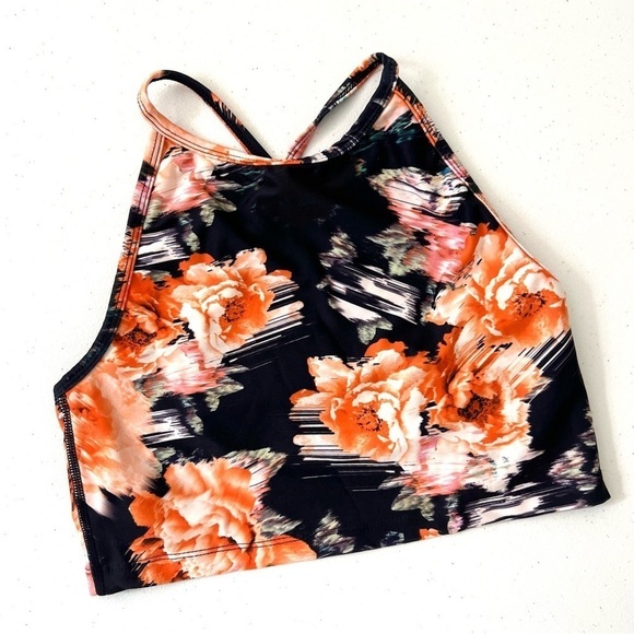 Betsey Johnson Performance Long Line Sports Bra Orange Floral Size Small Workout - Picture 1 of 6